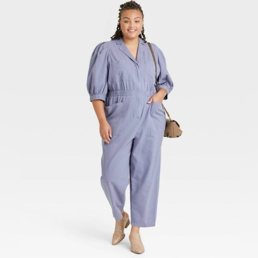 Blue/Purple Cotton Romper Jumpsuit - Size 16 - Universal Threads - Puff Sleeves